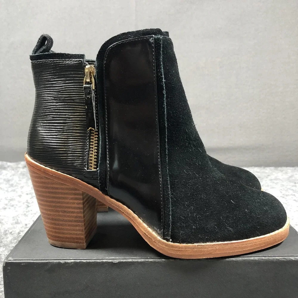 Matt Bernson Holt Booties Womens 7.5 Black Suede Leather Zip Block Heel